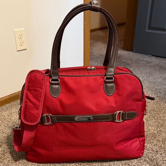 Chaps Handbags - Chaps Red Tote with Brown Trim and Dual Handles